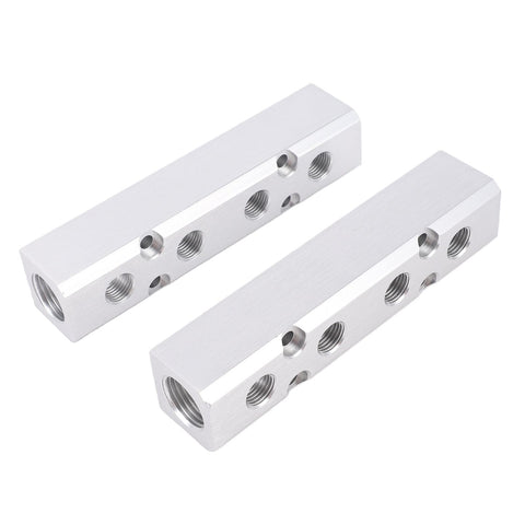 Air Compressor Manifold 4 Way 6 Port Aluminum Distribution Block For Pneumatic Systems With 1/2 NPT Supply And 1/4 NPT Outputs
