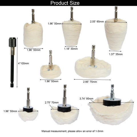 Cotton Polishing Wheel Kit For Drill With Buffing Wheels For Aluminum Chrome Stainless Steel And Metal Polishing various sizes shown