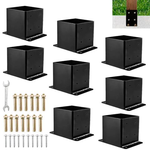 8 Pack 6x6 Post Bases Real Size 5.5x5.5 Black High Strength Alloy For Decks Gates Fences Mailboxes Street Lamps And Handrails With Screws For Easy Installation