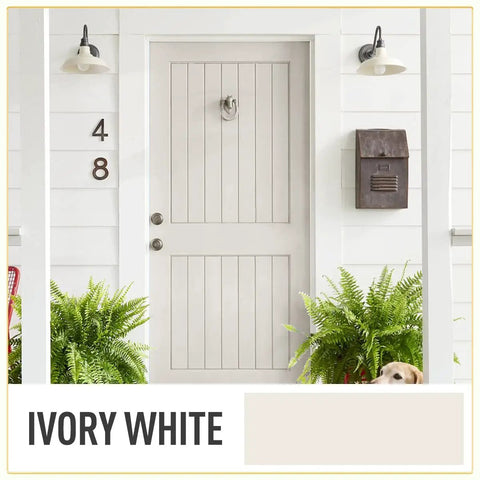 Front door painted with Easy DIY Acrylic Wood Paint For Furniture Ivory White 32 Oz Semi Gloss Water Based Finish Non Toxic Odorless