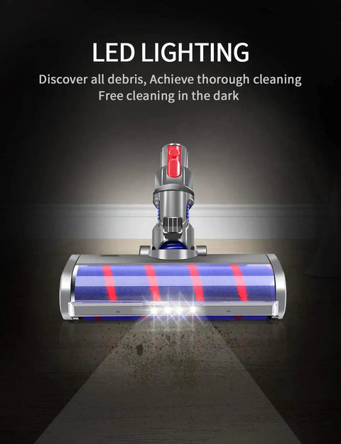 LED-lit Floor Head Soft Roller Brush for Dyson V7 V8 V10 V11 V15 Cordless Vacuums Rotatable Motorhead Replacement Durable ABS