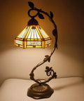 Tiffany Style Stained Glass Table Lamp With Yellow Hexagon Shade, 8 Inch Lampshade, 21 Inch Tall, Bronze Resin Base, UL Listed
