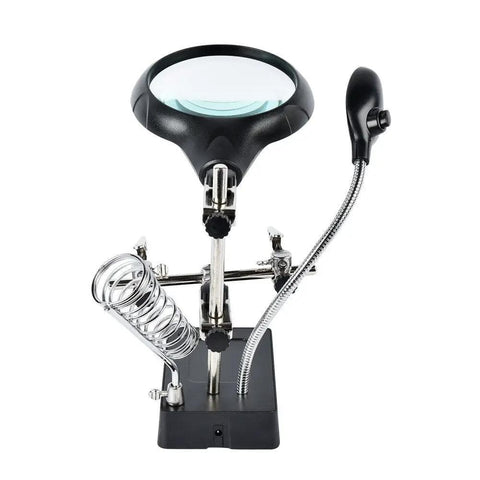 LED Light Magnifier Desk Lamp With 2.5X, 7.5X And 10X Lenses, Soldering Station Helper, alligator clip stand, magnifying glass.