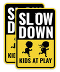 Two Pack Slow Down Kids At Play Sign Aluminum 18 By 12 Inches Durable 60 Mil Thick Street Safety Sign Bright Color Printed