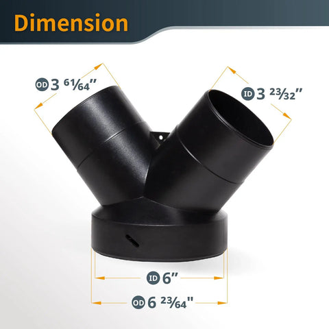 Supercharge Your Workshop Setup With This Badass Heavy Duty Dust Collector Y Fitting And Precision Splice Kit 6 To 4 Inch Hose Reducer For Shop Vac 2 Pack dimensions showing size and structure.