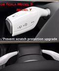 Tesla Model 3 And Model Y Steering Lever Cover Gear Shift Slick Decorative Cover White ABS Interior Accessory With Precise Fit Durable Scratch Resistant Shield Easy Install For A Clean Custom Look close-up view