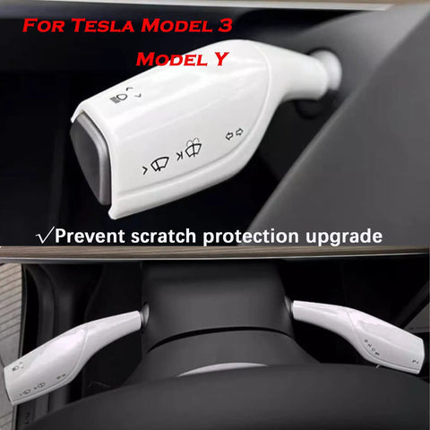 Tesla Model 3 And Model Y Steering Lever Cover Gear Shift Slick Decorative Cover White ABS Interior Accessory With Precise Fit Durable Scratch Resistant Shield Easy Install For A Clean Custom Look close-up view