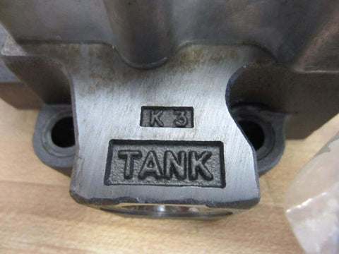 Hydraulic K3 1500 PSI Pressure Regulator Valve close-up showing tank relief label on industrial fluid-power control valve.