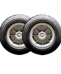 Sweet Smooth Rollin Heavy Duty 10 Inch Casters For Rubbermaid Tilt Truck Set Of Two compatible wheels viewed from the front.