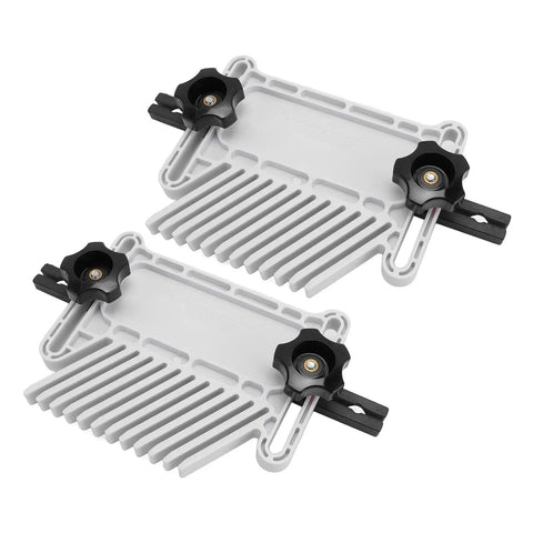 Snag This Adjustable Abs Featherboard For Hardwood Projects Rock Solid Dual Lock Holds Your Stock Steady On The Bench Slides Right Into Any 3 8 Or 3 4 Inch T Track Rail Pro Level Grip For Table Saw Router And Band Mill Jobs - two ABS featherboards with black knobs and adjustable features