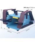Heavy Duty 950W Dual Belt Sander And Electric Grinder For Metal Wood Polishing Multifunctional Abrasive Machine With Pure Copper Motor, showing detailed dimensions and belt size.