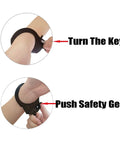 Metal Toy Handcuffs With Keys Adjustable Black Handcuffs demonstration with key turn and safety gear push for pretend play.