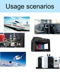 Usage scenarios collage of industrial equipment: train, CNC machine, 3D printer, aerospace, lab gear.