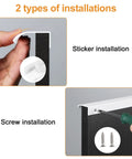 Two types of installations for Eight Pack Finger Edge Self Stick Cabinet Drawer Pulls 80mm White Concealed Handles with screws and adhesive.