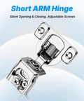 1 Inch Overlay Soft Close Concealed Cabinet Hinge With Screws, Heavy Duty 3D Alignment, Cold Rolled Steel Lever Arm viewed at angle