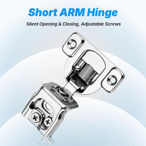 1 Inch Overlay Soft Close Concealed Cabinet Hinge With Screws, Heavy Duty 3D Alignment, Cold Rolled Steel Lever Arm viewed at angle