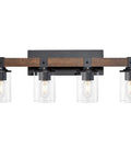 Farmhouse Rustic Vanity Light Over Mirror 4 Light Industrial Wall Sconce With Clear Glass Shades Vintage Wood Accents Black Finish