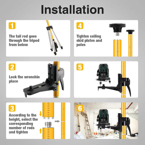 Installation steps of Beefy Telescoping Laser Level Pole With Tripod For Construction Reaches Twelve Feet Three Point Seven Meters