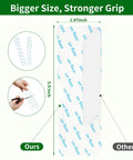 Diagram showing size comparison and grip strength of No Slip Rug Gripper Discs 12 Pack Double Sided Reusable Rug Tape.