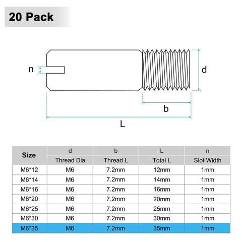 20 Pack M6 X 35mm Slotted Cylindrical Pin Dowel 304 Stainless Steel External Thread Locating Dowel Parallel Pins Diagram
