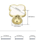 Six Pack White Dresser Knobs Set Featuring Pearl Clover Design With Gold Finish for Cabinets and Drawers shown with measurements