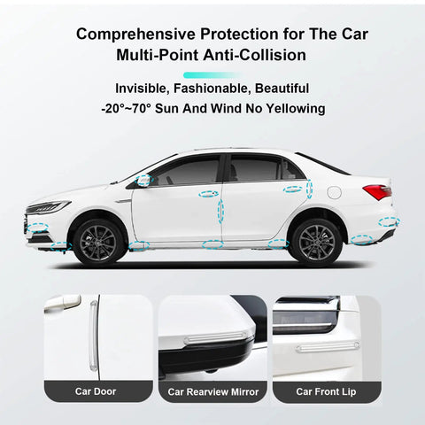 Clear Self Adhesive Furniture Bumpers 6 Pack Silicone Rubber Wall Protector Pads on car to prevent collisions and scuffs.
