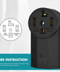 Heavy-Duty NEMA 14-30R Receptacle, 30A 125/250V, 3-Pole 4-Wire Surface Mount Power Receptacle in Black with diagram and specs
