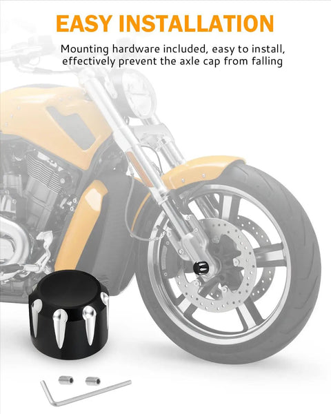 Black Front Axle Nut Cover Cap CNC Aluminum Compatible With Harley Davidson Touring Road King includes installation tools