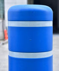 Tough As Nails Blue Safety Bollard Cover 6 Inch Wide 46 Inch Tall with reflective tape for protecting parking poles.