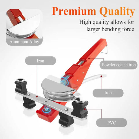 Hand Tube Bending Kit with Ratcheting Tubing Bender and Reverse Bending Attachments, highlighting material components.