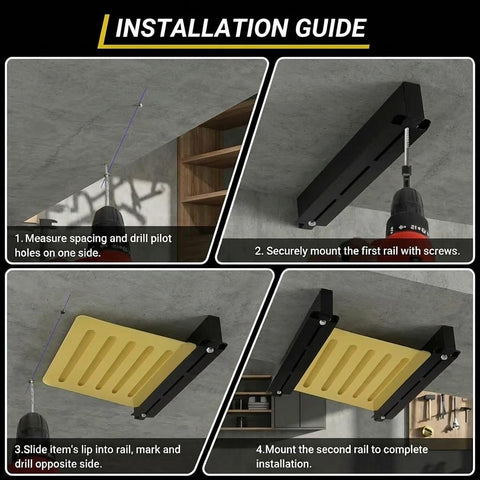 Installation steps for Connectable Overhead Garage Storage Rack With 3 Rails Set For Ceiling Mount Holds 2 Plastic Totes