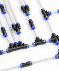 Solid 40 Pack Of Push To Connect Air Fittings Kit With Quick Release Couplers For Pneumatic Hoses Including Straight Unions, Elbows, Tees, And Y Splitters Perfect For 5/16 Inch OD Piping Tubing Systems., black plastic pneumatic fittings on clear tubing