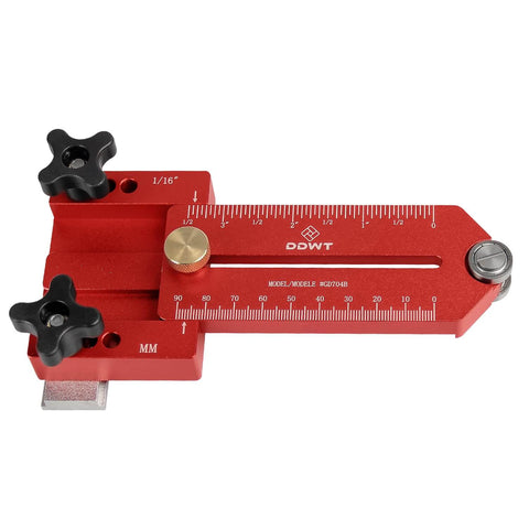 Extended Thin Rip Jig For Table Saws And Router Tables, red aluminum alloy guide, sliding tenon design, top view