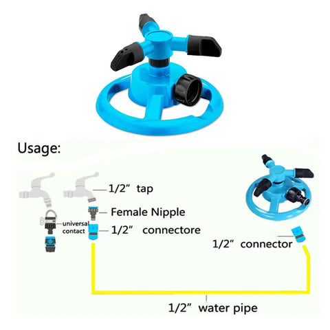 Automatic Lawn Sprinkler For Large Yards, ABS Plastic Rotary Sprinkler With Three Arm Design, 360 Degree Coverage