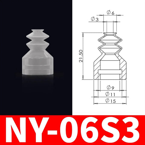 Durable Ny-30s1 Pneumatic Air Fitting Manipulator With Industrial Vacuum Rubber Suction Cup Chuck For Heavy-Duty Handling And Smooth Automated Gripping Operations In Manufacturing Settings - clear rubber suction cup with dimensions, designed for automated handling.