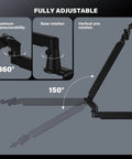 Fully adjustable Heavy Duty Low Profile Microphone Boom Arm Stand For Gaming And Streaming With Solid Aluminum Build.