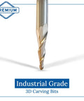 3D Carving Tapered Ball Nose End Mill Bit Set, One Quarter Inch Shank, Two Piece, for CNC Woodworking, close-up view