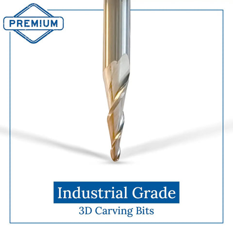 3D Carving Tapered Ball Nose End Mill Bit Set, One Quarter Inch Shank, Two Piece, for CNC Woodworking, close-up view