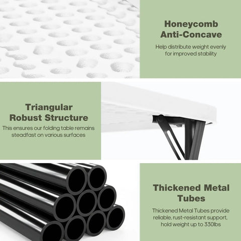 Close-up details of the 34 Inch Square Folding Table For Four With 330 Lbs Capacity Built Tough HDPE Top And Heavy Duty Steel Legs