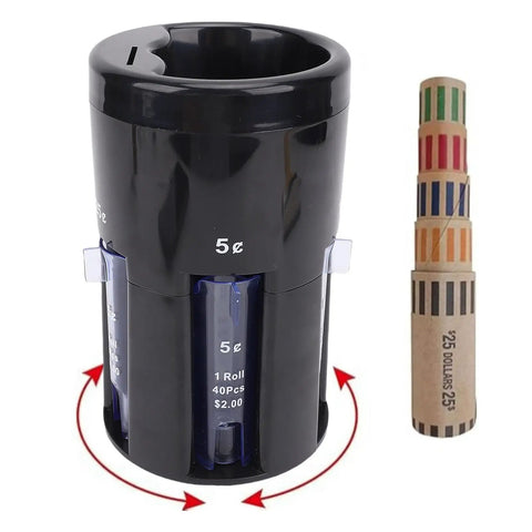 Black 5 In 1 Coin Counter And Sorter With Coin Wrappers, Compact Digital Coin Sorter Machine For Home Office And Store Empty Piggy Bank Jar.