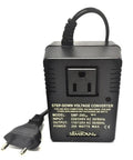 Front view of 200W Travel Step Down Voltage Converter 220V To 110V For Europe And Asia with Euro plug shown