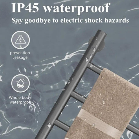 180 Degree Swivel Stainless Steel Towel Warmer Rack With One Hour To Twenty Four Hour Timer Wall Mounted Plug In Five Bars Gray Finish