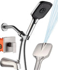 Brushed Nickel Shower Faucet Set With Tub Spout 4 Setting Handheld Shower Rough In Anti Scald Pressure Balanced Valve Included