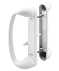 Sliding Glass Door Handle Set For Mortise Hook Style Doors, Reversible Surface Mount, Painted White Diecast, Fits 3-15/16 Inch Hole Spacing