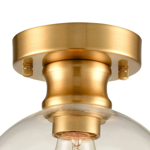 Gold Ceiling Light Fixture Flush Mount With Globe Clear Glass Shade, 7.87 Inch, mid-century brushed gold accents.