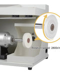 Built Like A Tank 550W Double Head Bench Grinder With Bright LED Light And Whiz Bang 2800 Rpm Motor showing its rotating polishing wheel.