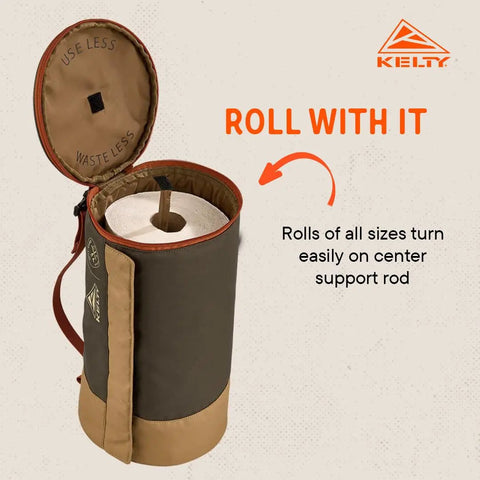 Spill Ender 3 In 1 Paper Towel Holder for Cars And Campsites, open view with roll inside, waterproof design, compact.