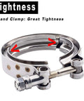 Detail of V-band clamp on 3 Inch Turbo Elbow Downpipe Adapter With V Band Clamps In 304 Stainless Steel For T3 And T4 Flange Turbochargers