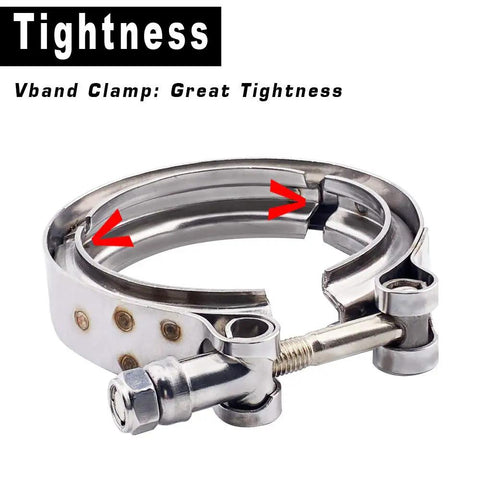 Detail of V-band clamp on 3 Inch Turbo Elbow Downpipe Adapter With V Band Clamps In 304 Stainless Steel For T3 And T4 Flange Turbochargers