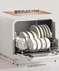 Compact Tabletop Dishwasher With Plug And Play Setup No Plumbing Needed Self Draining Front Opening Auto Dry And Storage Fits Large Plates with dishes and glasses inside.